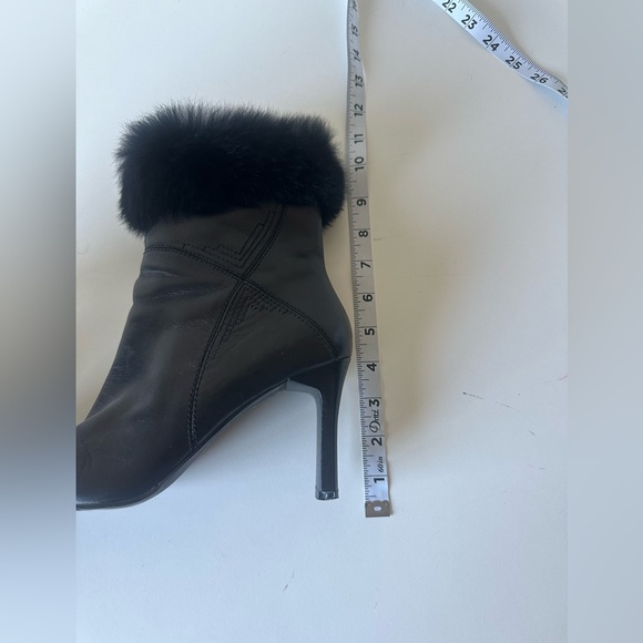 Vintage Karen Scott Black Leather Fur Ankle Square Toe Boots 7.5 - Picture 7 of 8